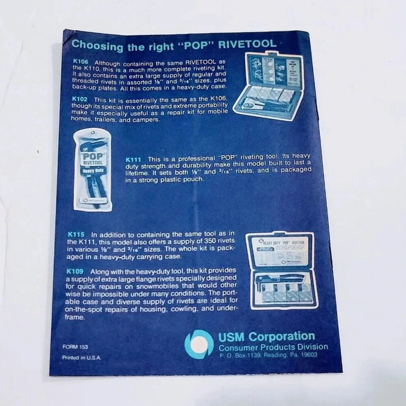 How to POP Rivet User Guide USM Corporation Vintage 1960's - Picture 3 of 3